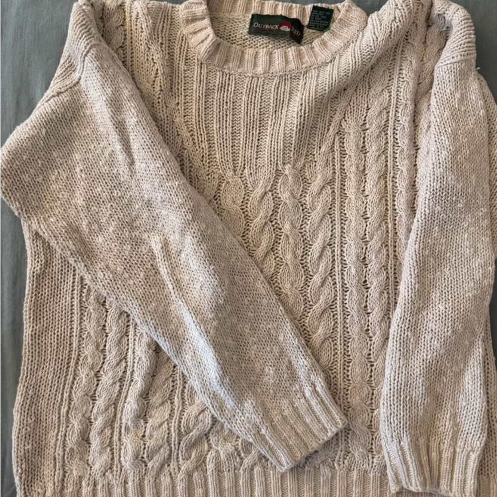Outback Red Cream Cable Knit Crew Neck Sweater